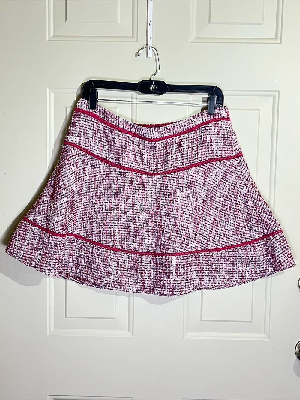 Banana Republic Pink Tweed Circle Skirt with Berry Trim